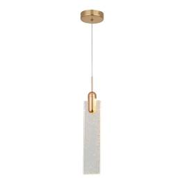 Pendente LED Retangular 3000K 5W Bivolt 30x7x2cm Metal e Cristal Dourado
