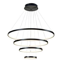 Pendente LED Redondo Quádruplo 3000K 101W Bivolt Ø80cm Ferro e Silicone Preto