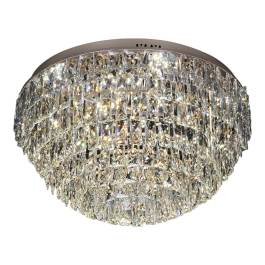 Plafon de Sobrepor LED Redondo 3000K 55W Bivolt Ø60x34cm Metal e Cristal Dourado e Transparente
