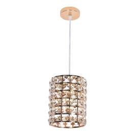 Pendente Ø10x15cm Metal e Cristal Dourado