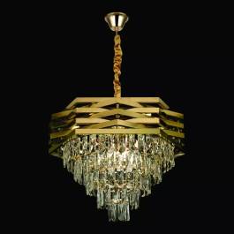 Lustre Pendente Ø60x45cm Metal e Cristal Dourado e Transparente