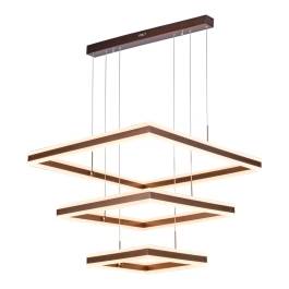 Pendente LED Quadrado Triplo 3000K 228W Bivolt 80x80cm Metal e Acrílico Marrom