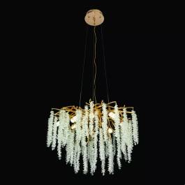 Lustre Pendente Ø60cm Metal e Cristal Dourado e Transparente
