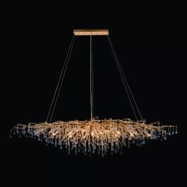 Pendente Ø180x60cm Metal e Cristal Dourado