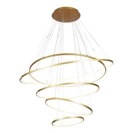 Pendente LED Redondo Quíntuplo 3000K 200W Bivolt Ø120cm Metal e Silicone Dourado
