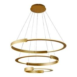 Pendente LED Redondo Triplo 3000K 226W Bivolt Ø80cm Alumínio e Acrílico Dourado
