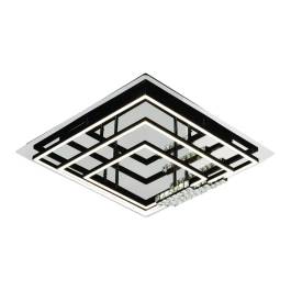 Plafon de Sobrepor LED Quadrado 3000K 80W Bivolt 57x57x13cm Metal, Cristal e Silicone Cromado e Preto