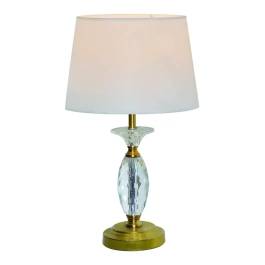 Abajur 50xØ25cm Metal, Cristal e Linho Bronze, Transparente e Branco