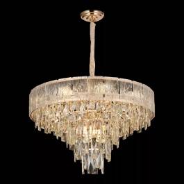 Lustre Pendente Redondo Ø60x37cm Metal e Cristal Dourado e Transparente