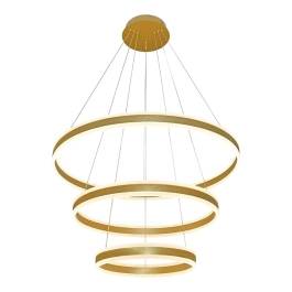 Pendente LED Redondo Triplo 3000K 226W Bivolt Ø80cm Metal e Acrílico Dourado