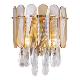 Arandela de Parede 33x27cm Metal e Cristal Dourado e Transparente