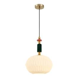 Pendente 43xØ20cm Metal, Vidro e Cerâmica Dourado e Branco