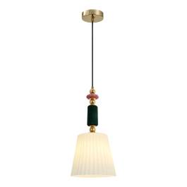 Pendente 42xØ18cm Metal, Vidro e Cerâmica Dourado e Branco