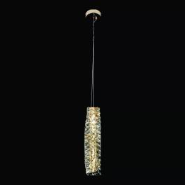 Pendente LED 3000K 20W Bivolt 46xØ9cm Inox e Cristal Dourado e Transparente
