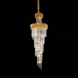 Lustre Pendente 180xØ65cm Metal e Cristal Dourado e Transparente