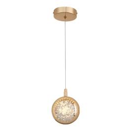 Pendente LED Redondo 3000K 6W Bivolt Ø12cm Metal e Cristal Dourado