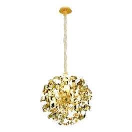 Pendente Redondo Ø68cm Inox e Cristal Dourado e Transparente