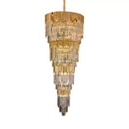 Lustre Pendente 200xØ75cm Metal e Cristal Dourado e Transparente