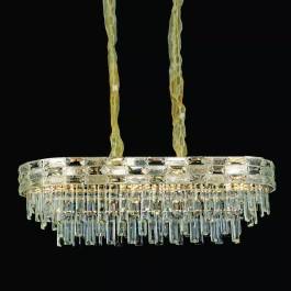 Lustre Pendente 80x30cm Metal e Cristal Dourado e Transparente
