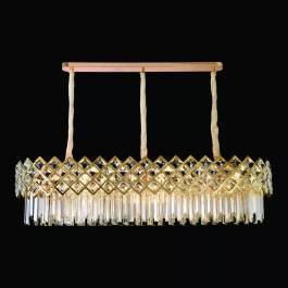 Lustre Pendente 120x35cm Inox e Cristal Dourado e Transparente