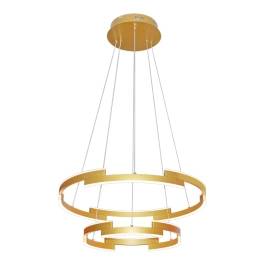 Pendente LED Redondo Duplo 3000K 78W Bivolt Ø60cm Metal e Acrílico Dourado