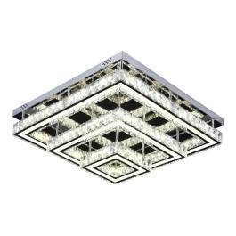 Plafon de Sobrepor LED Quadrado 3000K/4000K/6000K Multitemperatura 76W Bivolt 60x60cm Inox e Cristal Cromado e Transparente