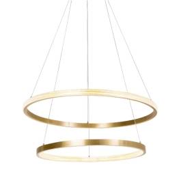 Pendente LED Redondo Duplo 3000K 50W Bivolt Ø60cm Alumínio e Acrílico Dourado