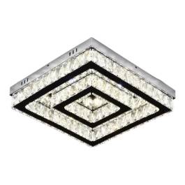 Plafon de Sobrepor LED Quadrado 3000K/4000K/6000K Multitemperatura 36W Bivolt 40x40x8,5cm Metal e Cristal Cromado e Transparente