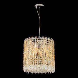 Pendente Redondo Ø50x32cm Metal e Cristal Dourado