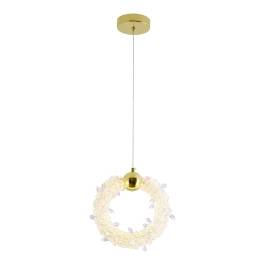 Pendente LED Redondo 3000K 14W Bivolt Ø25cm Metal e Cristal Dourado