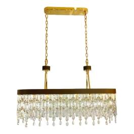 Lustre Pendente 35x100x58cm Metal e Cristal Dourado