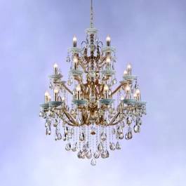 Lustre Pendente 24 Braços Ø150x100cm Metal e Cristal Dourado - Sindora Iluminação DCD00478-12+8+4