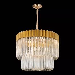 Lustre Pendente Redondo Ø60x45cm Metal e Cristal Dourado e Transparente
