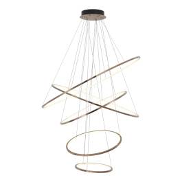Pendente LED Redondo Quíntuplo 3000K 123W Bivolt Ø120cm Inox e Silicone Rosê