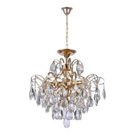 Lustre Pendente Ø50x50cm Metal e Cristal Dourado