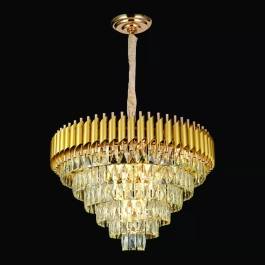 Lustre Pendente Redondo Ø75x43cm Metal e Cristal Dourado e Transparente