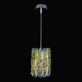 Pendente Redondo Ø15x25cm Metal e Cristal Dourado