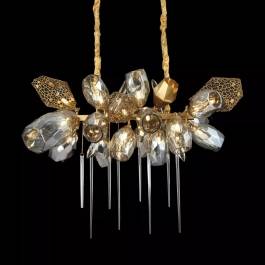 Lustre Pendente 72x100cm Inox e Vidro Bronze, Transparente e Fumê