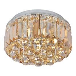 Plafon de Sobrepor Redondo Ø30x20cm Inox e Cristal Dourado e Âmbar