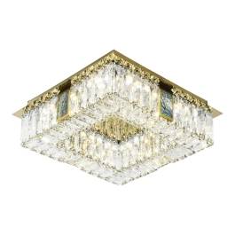 Plafon de Sobrepor LED Quadrado 3000K 15W Bivolt 35x35x30cm Inox e Cristal Dourado e Transparente