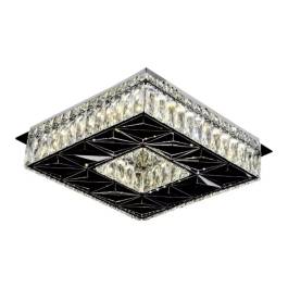 Plafon de Sobrepor LED Quadrado 3000K 20W Bivolt 28x28cm Inox e Cristal Cromado e Transparente