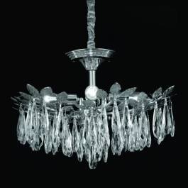 Lustre Pendente Ø50x35cm Metal e Cristal Cromado e Transparente