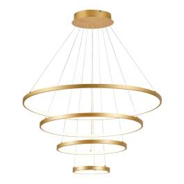 Pendente LED Redondo Quádruplo 3000K 101W Bivolt Ø80cm Ferro e Silicone Dourado