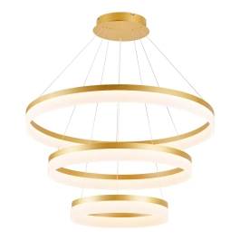 Pendente LED Triplo 3000K 113W Bivolt Ø80cm Metal e Acrílico Dourado