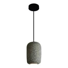 Pendente Ø9x16cm Metal, Concreto e Pedra Cinza
