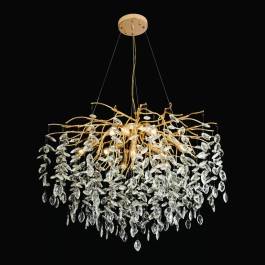 Lustre Pendente Ø80cm Metal e Cristal Dourado e Transparente