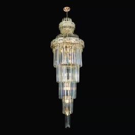 Lustre Pendente 200xØ60cm Metal e Cristal Dourado e Transparente