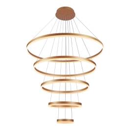 Pendente LED Redondo Quíntuplo 3000K 188W Bivolt Ø100cm Alumínio e Acrílico Dourado