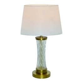 Abajur 62xØ32cm Metal, Cristal e Linho Bronze, Transparente e Branco