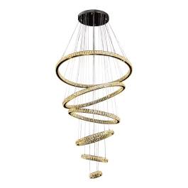 Pendente LED Redondo Séxtuplo 3000K 165W Bivolt Ø120cm Metal e Cristal Cromado